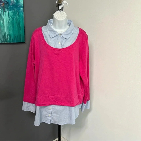 Tommy Hilfiger Women’s 1X Layered Collared Top Pink Blue Striped Preppy Casual - Picture 5 of 16